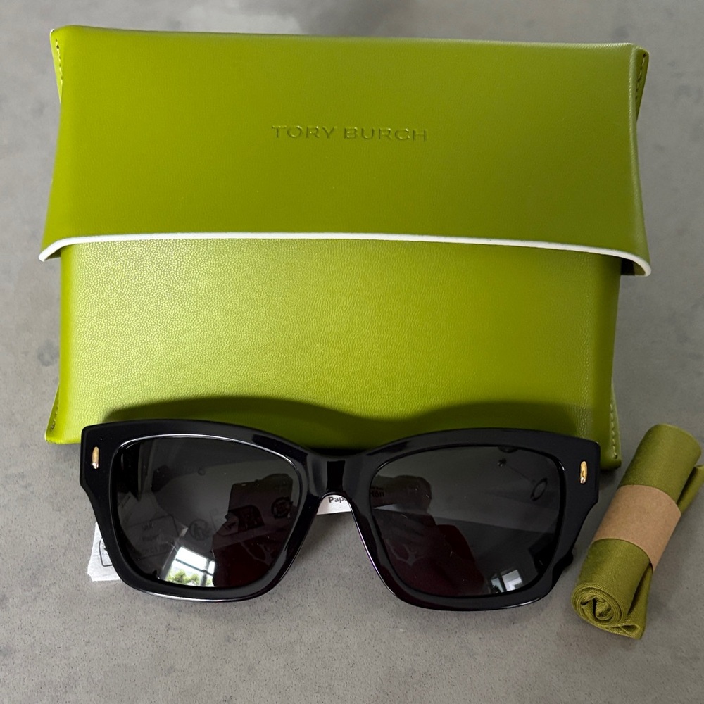 Tory Burch Black Square Sunglasses with Dark Lenses